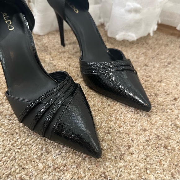 Aldo Caryy Black Faux Leather Snakeskin Stiletto Pump Heels - Picture 6 of 10